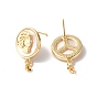 Brass Stud Earring Findings, with Shell, Cup Peg Bails and 925 Sterling Silver Pins, Flat Round with Women
