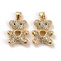 Brass Micro Pave Cubic Zirconia Pendants, Real 18K Gold Plated, Lead Free & Cadmium Free, Bear with Hollow Heart