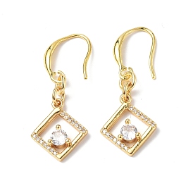 Clear Cubic Zirconia Rhombus Dangle Earrings, Rack Plating Brass Jewelry for Women
