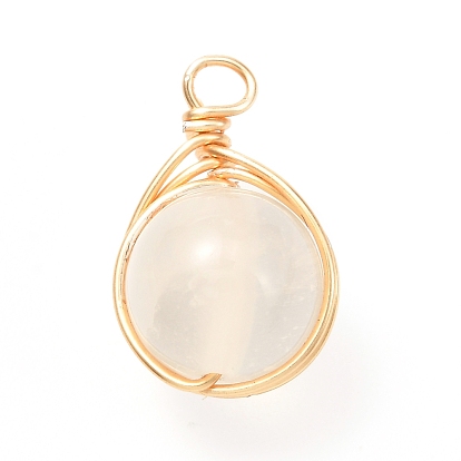 Natural & Synthetic Gemstone Pendants, Eco-Friendly Copper Wire, Real 18K Gold Plated, Round