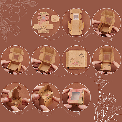 PandaHall Elite 48Pcs 6 Style Square Foldable Creative Kraft Paper Gift Boxes, Jewelry Boxes, with Clear Window