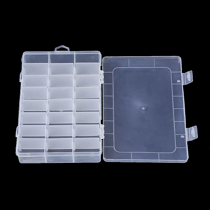 Recipientes de almacenamiento de cuentas de plástico, caja divisoria ajustable, 24 extraíbles compartimentos, Rectángulo