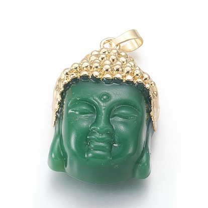 Pendentifs en verre, avec les accessoires en laiton, tête de bouddha