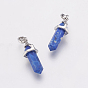 Brass Natural Gemstone Double Terminated Pointed Pendants, Bullet