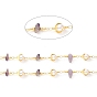 Handmade Natural Gemstone Chip Beaded Chains, Real 18K Gold Plated Brass Glass Link Chains, Soldered, with Spool, Cadmium Free & Lead Free