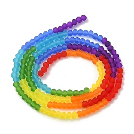 Rainbow Color 7 Colors Transparent Frosted Glass Beads Strands, Segmented Multi-color Beads, Faceted Rondelle
