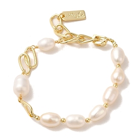 Bracelets de perles naturelles, avec des chaînes en laiton