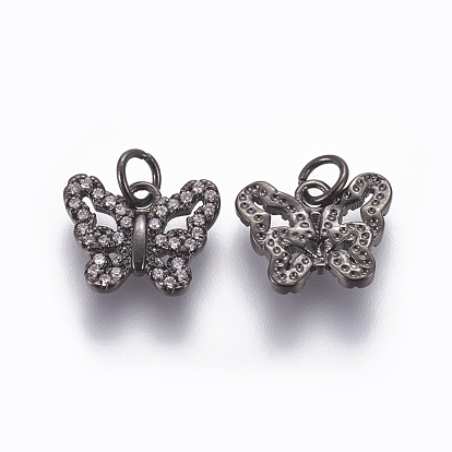 Brass Micro Pave Cubic Zirconia Charms, Butterfly