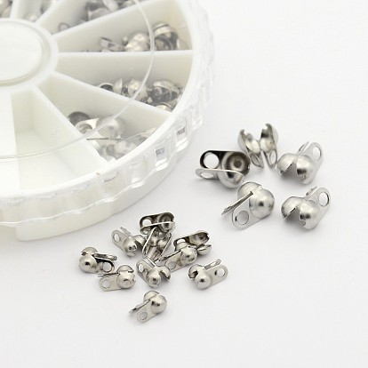 Mixed Sizes 304 Stainless Steel Bead Tips, Calotte Ends, Clamshell Knot Cover, 4~8x2~5mm, Hole: 1~2mm, about 100pcs/box