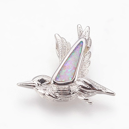 Pendentifs en laiton, Avec de l'opale synthétique et de la zircone cubique, oiseau