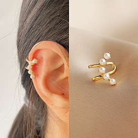 Manchette d'oreille minimaliste en perles pour femme, boucles d'oreilles clips non percées