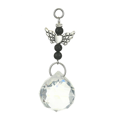 Angel Natural Mixed Gemstone & Alloy Pendants, with Glass Teardrop Charms
