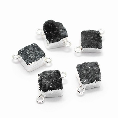 Natural Druzy Quartz Links Connectors, with Brass Findings, Square