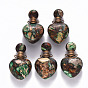 Heart Assembled Natural Bronzite and Synthetic Imperial Jasper Openable Perfume Bottle Pendants, with Brass Findings, Dyed