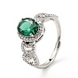 Green Cubic Zirconia Oval Adjustable Ring, Brass Jewelry for Women