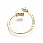 Brass Micro Pave Clear Cubic Zirconia Peg Bails Cuff Finger Ring Settings, for Half Drilled Bead, Nickel Free, Rectangle