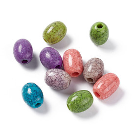 Crackle Opaque Acrylic European Beads, Large Hole Oval Beads, Imitation Turquoise