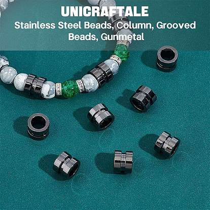 304 Stainless Steel Beads, Column, Grooved Beads