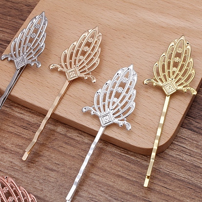 Iron Hair Bobby Pin Findings, with Flower Brass Findings