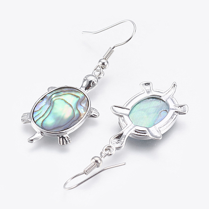 Coquillage d'ormeau / coquillage paua, boucles d'oreilles et pendentifs, avec les accessoires en laiton, tortue, platine