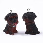 Resin Puppy Pendants, with Platinum Tone Iron Findings, Dog