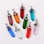 Bullet Glass Pointed Pendants, with Alloy Findings, 40x12mm, Hole: 3x4mm