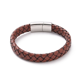 Sienna Leather Braided Cord Bracelet with 304 Stainless Steel Magnetic Clasps, Punk Wristband for Men Women