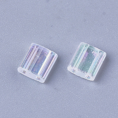 2-Hole Transparent Glass Seed Beads, AB Colours, Rectangle