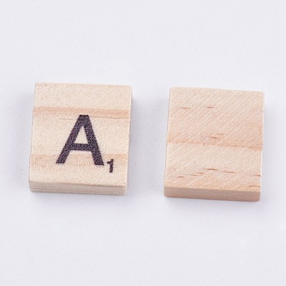 Cabochons de bois, carré avec lettre et chiffre