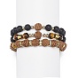 Conjunto de pulseras elásticas con cuentas de roca de lava, ojo de tigre y rudraksha natural estilo 3 piezas 3, joyas de piedras preciosas de aceite esencial para mujeres