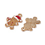 Christmas Alloy Enamel Pendants, Gingerbread Man Charm, Light Gold