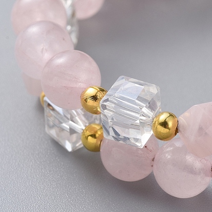 Deux boucles de bracelets de mode, avec des perles naturelles de pierres précieuses, des perles de verre de cube, fleur de lotus 304 breloques en acier inoxydable et perles d'espacement en fer