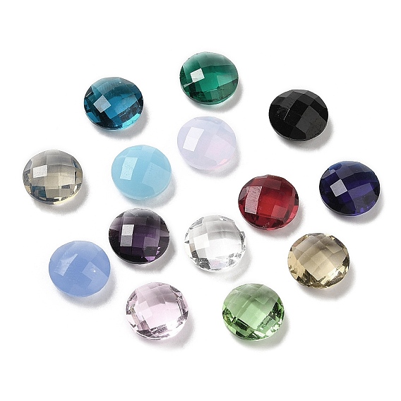 Cabujones de diamantes de imitación de cristal, facetados, plano y redondo