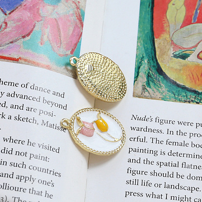 Pendentifs en émail , or, ovale avec breloque tulipe