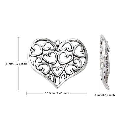 Saint Valentin Cadeaux uniques pour pendentifs petits amis en alliage, sans cadmium et sans plomb, cœur, 31x36.5x5mm, Trou: 2mm