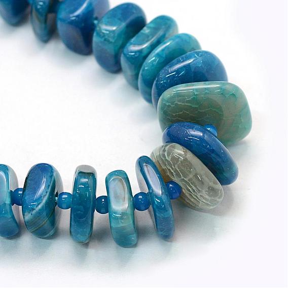 Dyed Natural Agate Graduated Beads Strands, Irregular Flat Slices