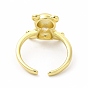Ours en verre avec anneau de manchette ouvert coeur, bijoux en laiton doré pour femme