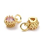 Brass Micro Pave Mixed Color Cubic Zirconia Pendants, Real 18K Gold Plated, Long-Lasting Plated, Heart