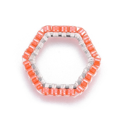 MIYUKI & TOHO Handmade Japanese Seed Beads, with 304 Stainless Steel Link Rings, Loom Pattern, Hexagon