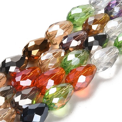 Hebras de cuentas de vidrio facetado en forma de lágrima, 15x10 mm, agujero: 1 mm, sobre 28 unidades / cadena, 16 pulgada