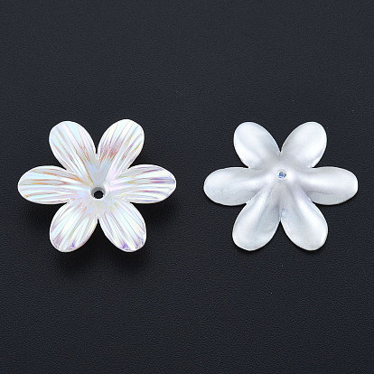 Cuentas de perlas de imitación de plástico abs, color de ab chapado, flor