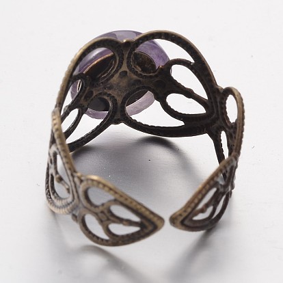 Réglable pierres précieuses large bande anneaux de la coiffe, anneaux ouverts, avec accessoires en laiton plaqués bronze antique, 16mm