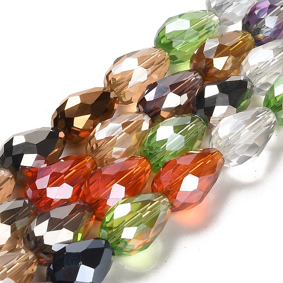 Hebras de cuentas de vidrio facetado en forma de lágrima, 15x10 mm, agujero: 1 mm, sobre 28 unidades / cadena, 16 pulgada