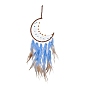 Iron Woven Web/Net with Feather Pendant Decorations, with Plastic Beads, Covered with Leather Cord, Moon