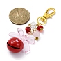 Brass Heart Bell Pendant Decorations, with Acrylic Bead and Alloy Swivel Lobster Claw Clasps
