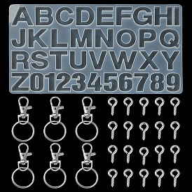 Сделай сам наборы для ключей, включая силиконовые формы с цифрами и буквами, застежками сплава поворотные, железные кольца для ключей и поручни для штифтов с проушинами