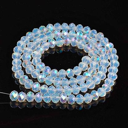 Electroplate Glass Beads Strands, Imitation Jade Beads, Half Plated, Rainbow Plated, Faceted, Rondelle