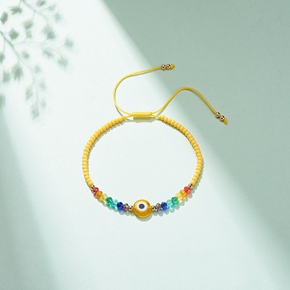 Mauvais œil au chalumeau et bracelet en perles de verre, bracelet réglable tressé pour femme