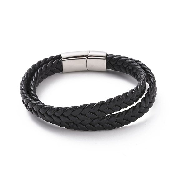 Двухжильный браслет из черного плетеного шнура из микрофибры с 304 магнитными застежками из нержавеющей стали, браслет в стиле панк для мужчин и женщин