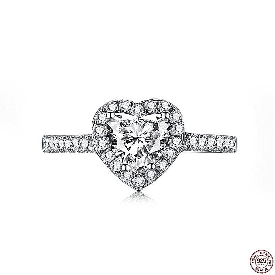 925 стерлингового серебра кольца перста, с фианитами для женщин, обручальное кольцо с камнем в форме сердца, Реальная платина